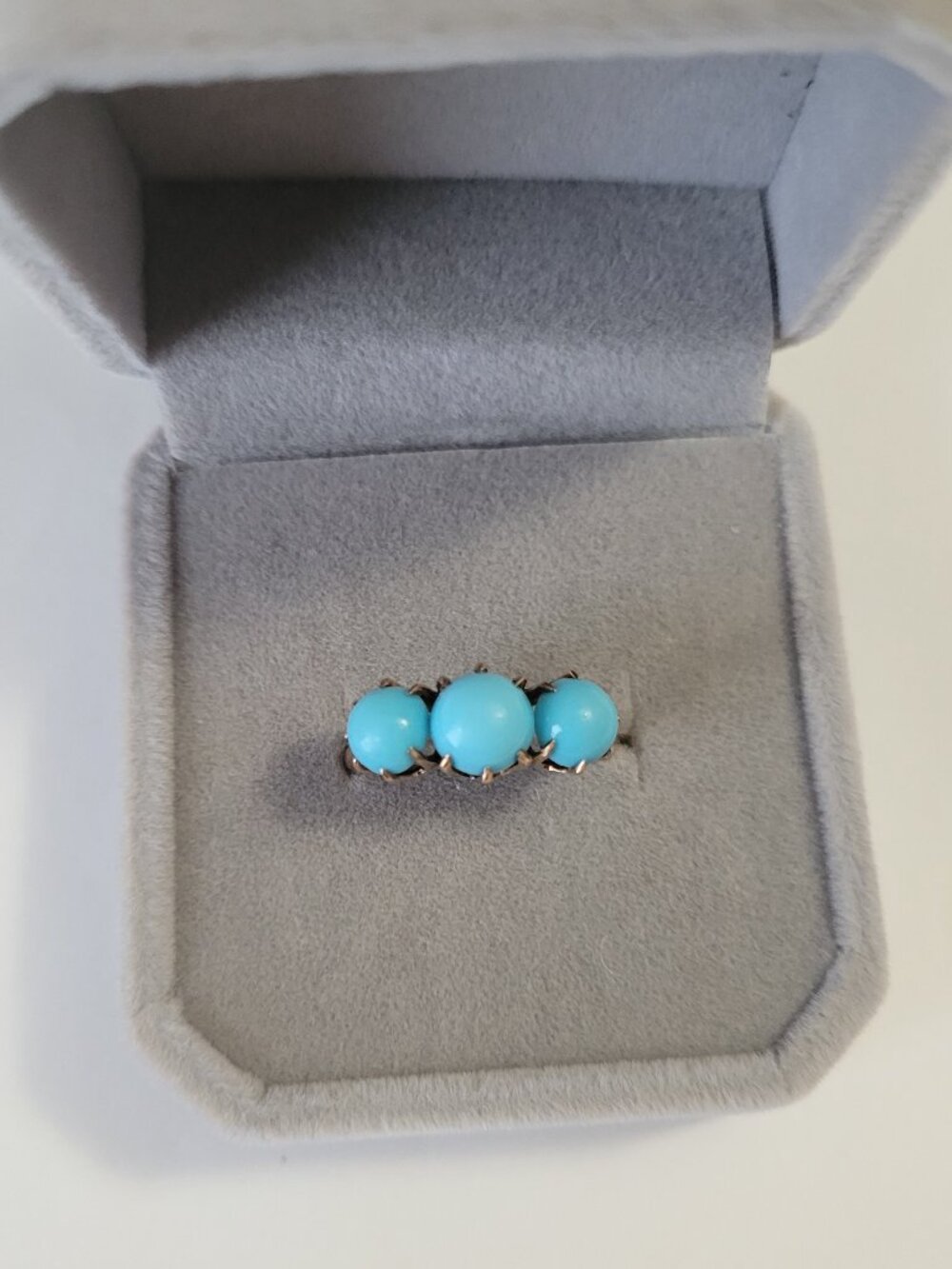 Turquoise Antique Gold Ring Victorian 3 Blue Stones 10k December Birthstone - Picture 3 of 16